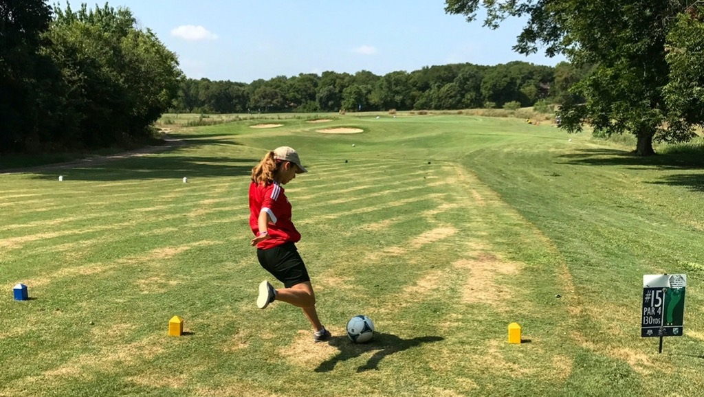 Footgolfer tees off